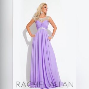 NWT Rachel Allan 6903 - Sz 4 - Lilac - Beaded sheer neckline and open back